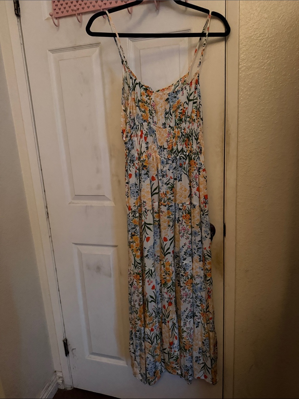 T.J.Maxx White Floral Spaghetti-Strap Maxi Dress with Yellow & Green Accents